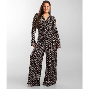 Free People Black and Cream Patterned Jumpsuit